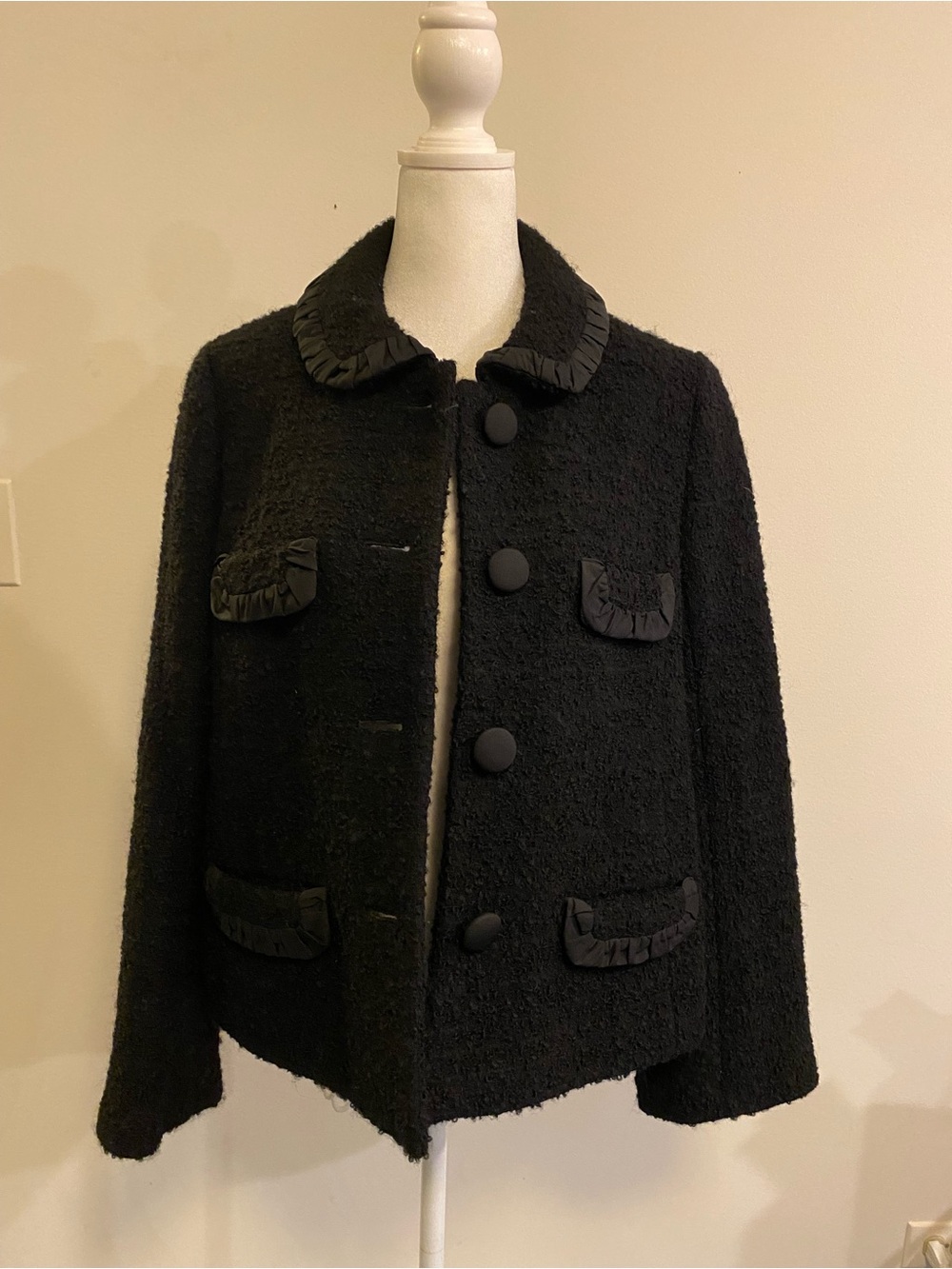 J. Crew Black Tweed Wool-Blend Jacket with Satin Lining size 12